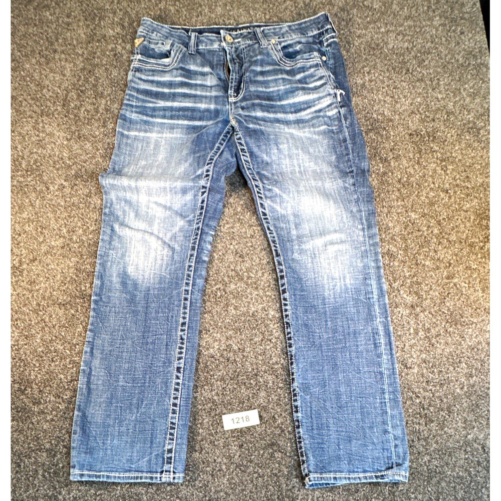 Salvage Supply Co Mens Mayhem Straight Leg Jeans Medium Wash Blue 34x30